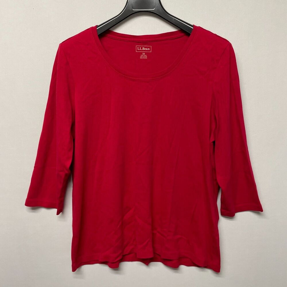 LL Bean Women 3/4 Sleeve Tee T-Shirt Top Shirt Size 3X Red Cotton B340 -22